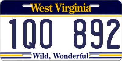 WV license plate 1QO892