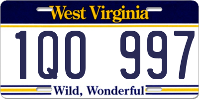 WV license plate 1QO997