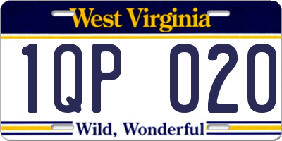 WV license plate 1QP020