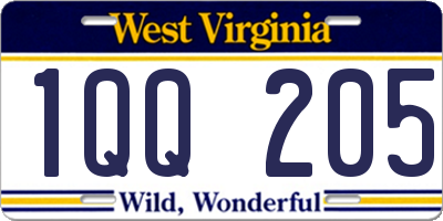 WV license plate 1QQ205