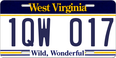 WV license plate 1QW017