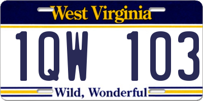 WV license plate 1QW103
