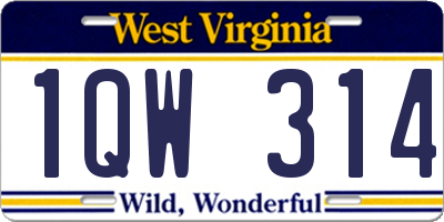 WV license plate 1QW314
