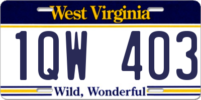 WV license plate 1QW403