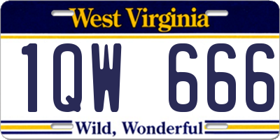 WV license plate 1QW666