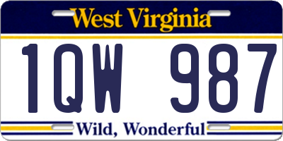 WV license plate 1QW987