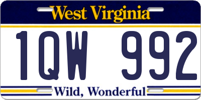 WV license plate 1QW992