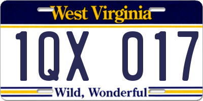 WV license plate 1QX017