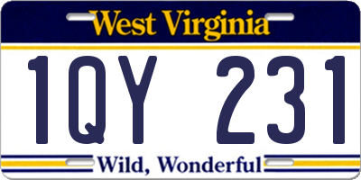 WV license plate 1QY231