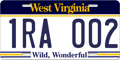 WV license plate 1RA002
