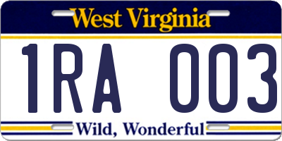 WV license plate 1RA003