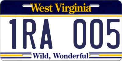 WV license plate 1RA005