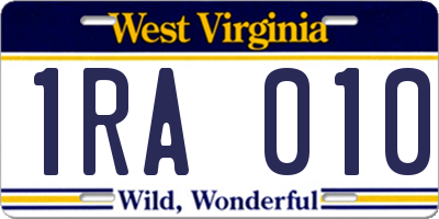 WV license plate 1RA010