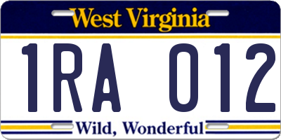 WV license plate 1RA012