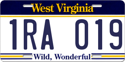 WV license plate 1RA019
