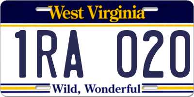 WV license plate 1RA020