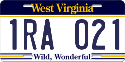 WV license plate 1RA021
