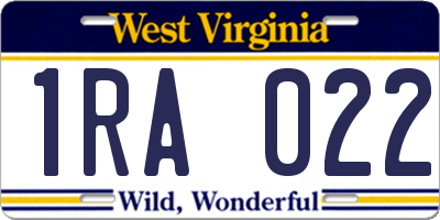 WV license plate 1RA022