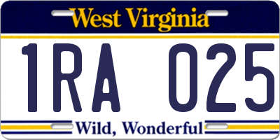 WV license plate 1RA025