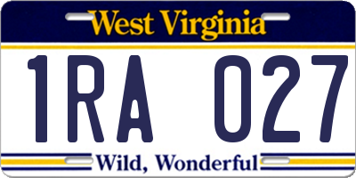 WV license plate 1RA027