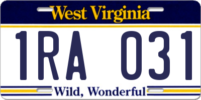 WV license plate 1RA031