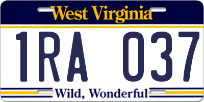 WV license plate 1RA037