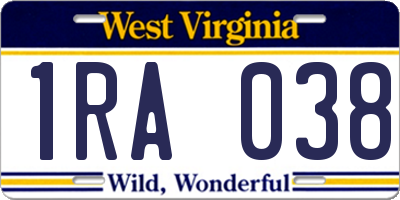 WV license plate 1RA038