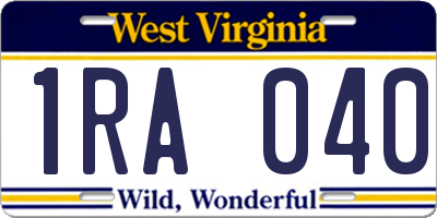 WV license plate 1RA040