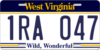 WV license plate 1RA047