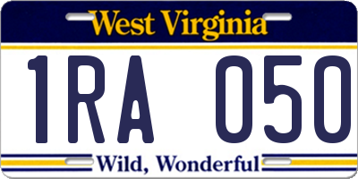 WV license plate 1RA050