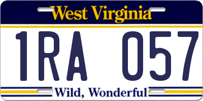 WV license plate 1RA057