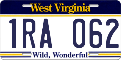 WV license plate 1RA062