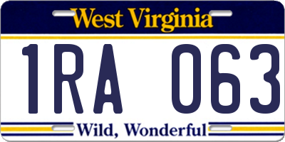 WV license plate 1RA063