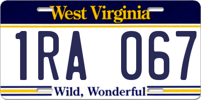 WV license plate 1RA067