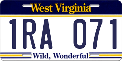 WV license plate 1RA071
