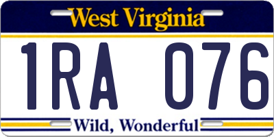WV license plate 1RA076