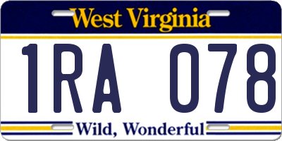 WV license plate 1RA078