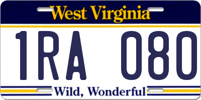 WV license plate 1RA080