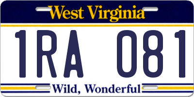 WV license plate 1RA081