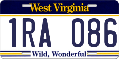 WV license plate 1RA086