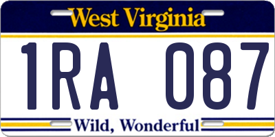 WV license plate 1RA087