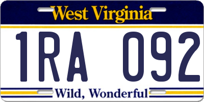 WV license plate 1RA092