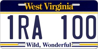 WV license plate 1RA100