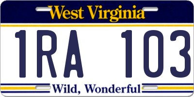 WV license plate 1RA103