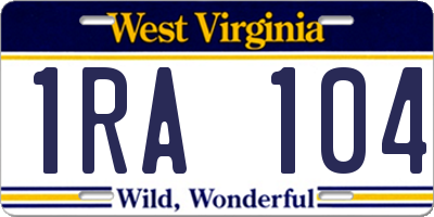 WV license plate 1RA104