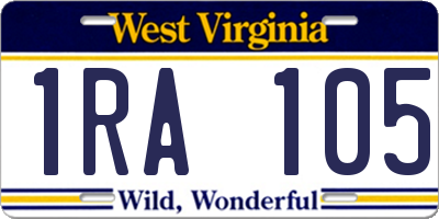 WV license plate 1RA105