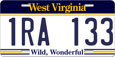 WV license plate 1RA133