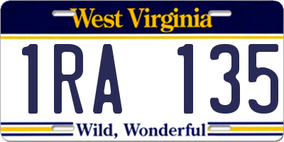 WV license plate 1RA135