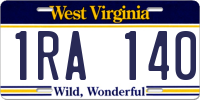 WV license plate 1RA140