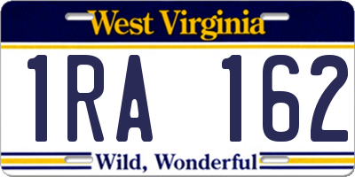 WV license plate 1RA162